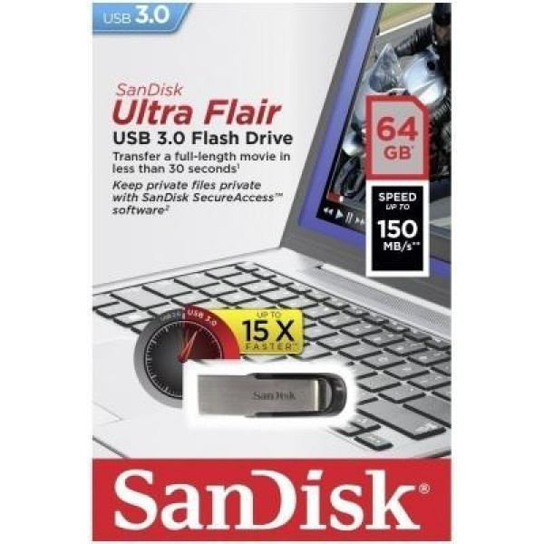 Флешка SanDisk Ultra Flair 64GB USB 3.0 (чёрный)