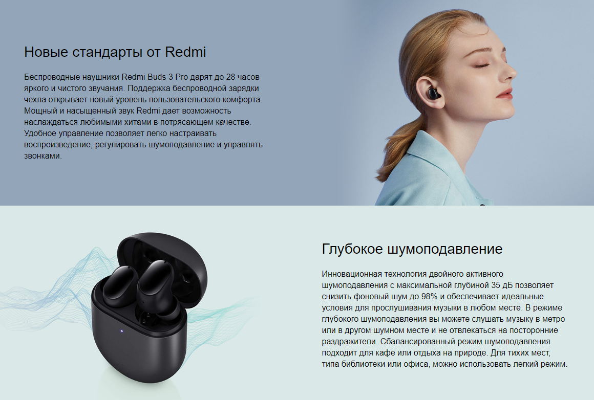 Беспроводные наушники Xiaomi Redmi Buds 3 Pro True Wireless Bluetooth Headset (черный)